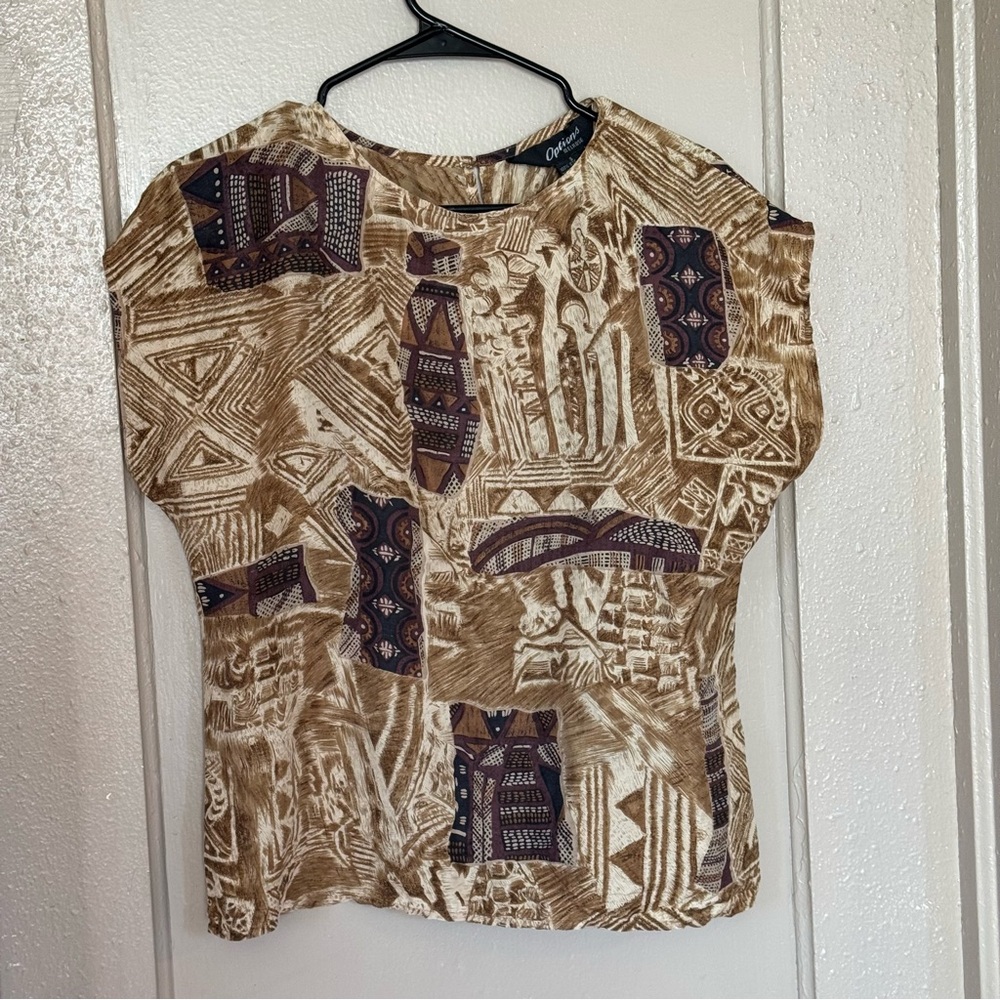 VTG 100% Silk 90s Blouse Warm Earth Tone Women’s S
